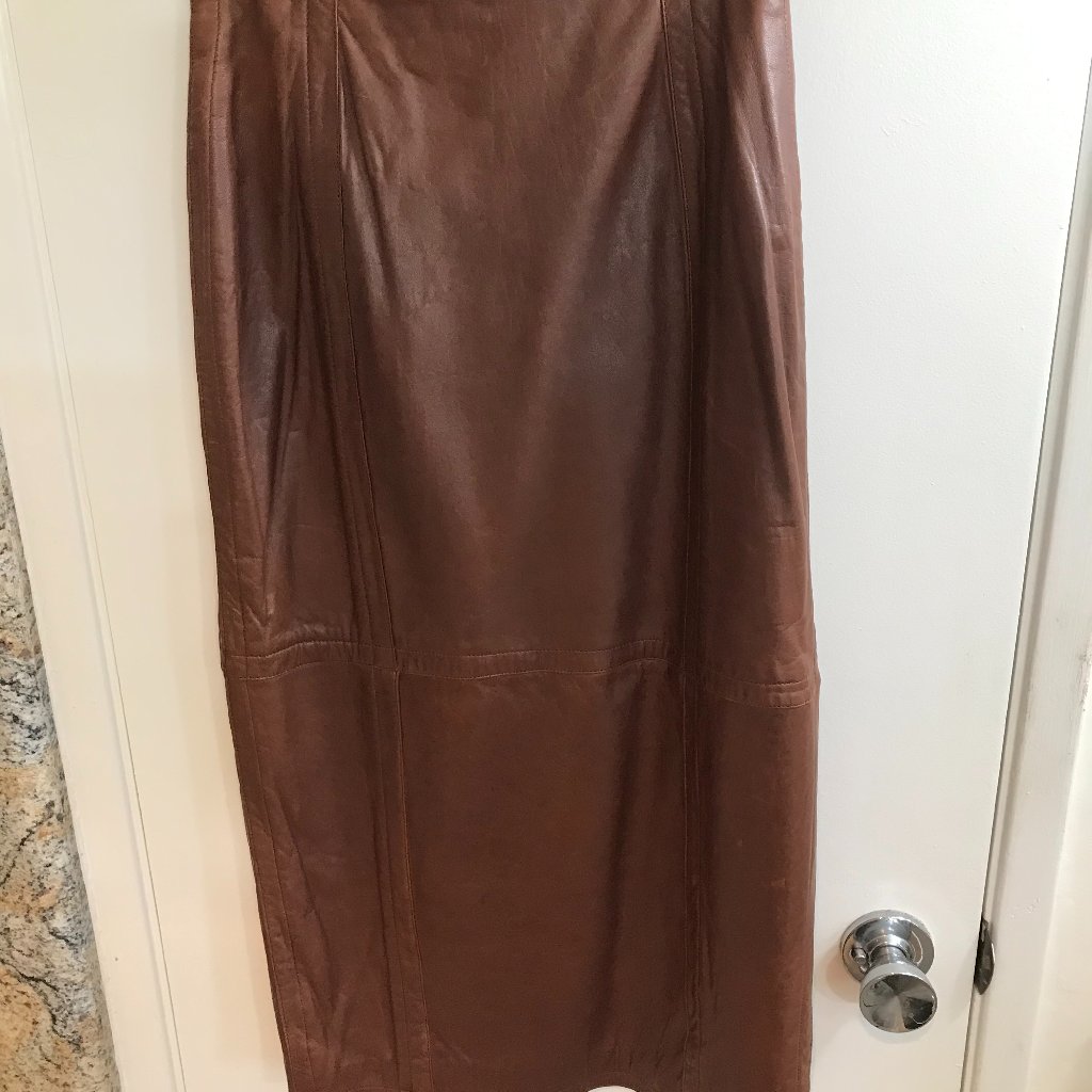 Brown Leather Skirt, Chocolate Brown, Size 5/6